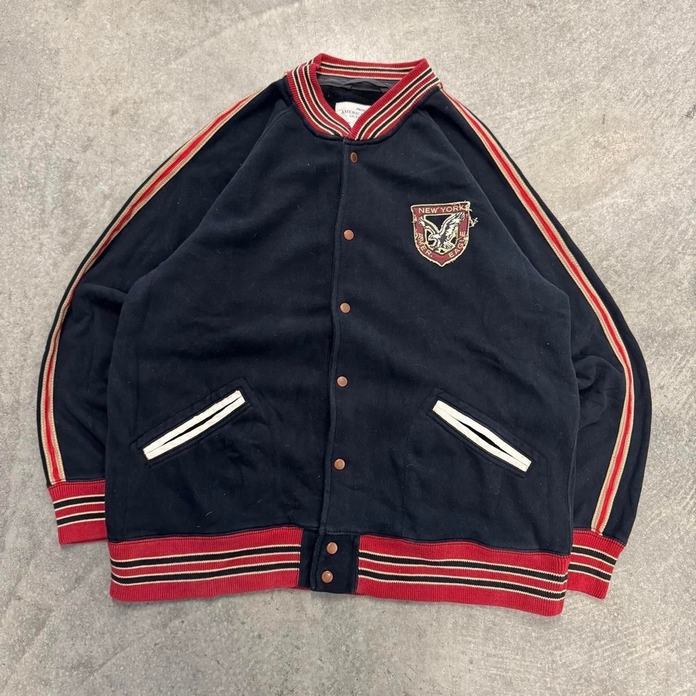Mens American Eagle Varsity Jacket Button Up Y2K Heavyweight Cotton XXL